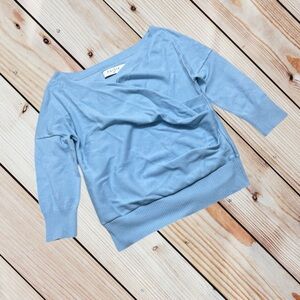 PAISIE M blue 3/4 sleeve knitted wrap sweater